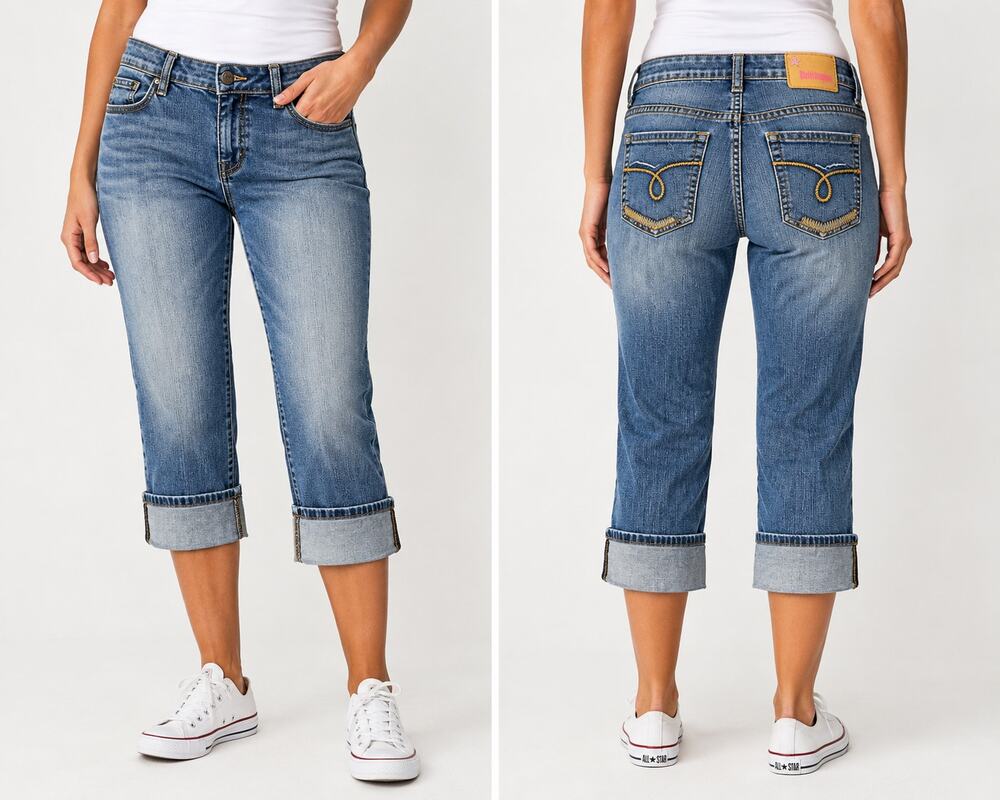 Bubblegum Women's Size 16 Cuffed Capri Jeans Y2K Stretch Denim Embroidered